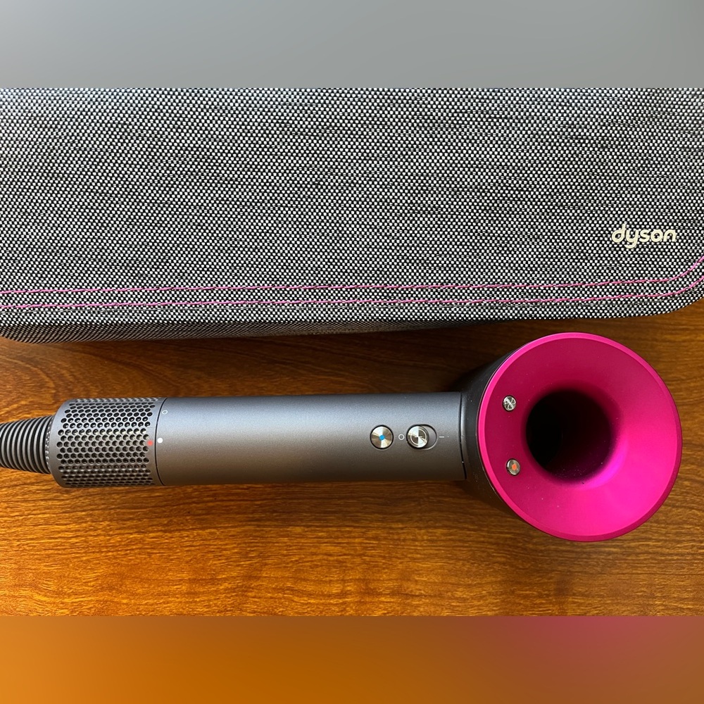 Dyson Supersonic Hair Dryer w/ Attachments Storage Bag Case Gray & Fuchsia Pink